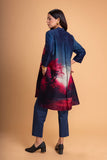 MIDNIGHT BLUE & PINK CHANDERI PRINTED SHIRT (1 PC)