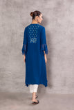 BLUE CHIFFON PRINTED EMBROIDERED TAGAAI KURTA (INY-29B)