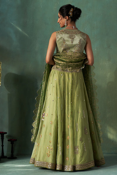 MINT TISSUE EMBROIDERED LEHENGA SET (4 PCS)