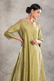 OLIVE GREEN DUPION EMBROIDERED KURTA SET(3 PC)