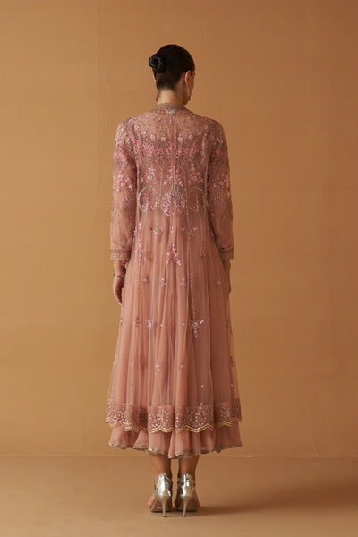 OLD ROSE NET EMBROIDERED JACKET AND OLD ROSE CHIIFON ANARKALI (TL-89B)