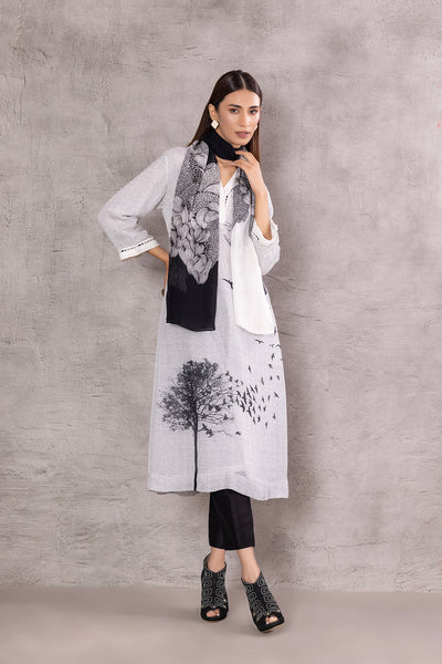 MONOCHROME CHIFFON LINEAR PRINTED STOLE (BW-12/STL)