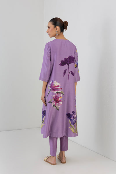 MAUVE WHISPER SILK CHANDERI ORCHID PRINTED TUNIC (1 PC)