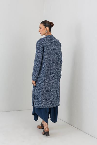 BLUE WOOLEN TEXTURED LONG JACKET (1 PC)