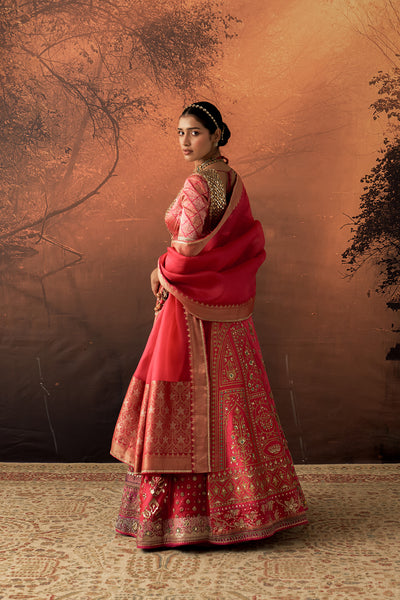HOT PINK TISSUE MULTIKALI EMB. LEHENGA SET (EVO-09) (3 PCS)