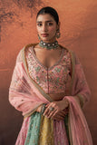 PINK & AQUA TISSUE EMB. LEHENGA SET(FB-05A) (4 PCS)