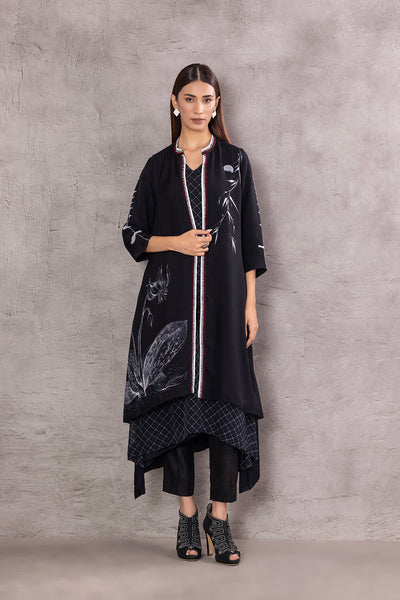 BLACK CHIFFON FOREST NIGHT PRINTED TUNIC SET (BW-05A)