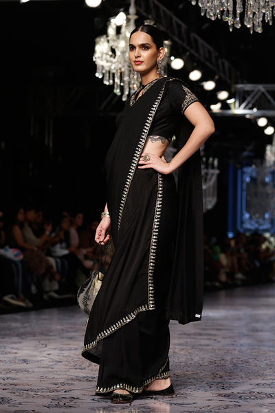 Black embroidered draped saree set (DMT-08)