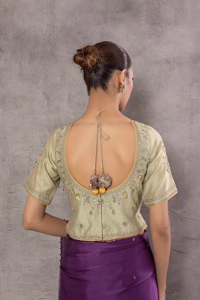 MINT CHANDERI EMBROIDERED BLOUSE ONLY (ALW-27/BLS)