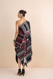 BLACK HANDWOVEN COTTON PATCHWORK DRAPED DRESS (1 PC)