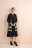 BLACK CHECK HANDWOVEN COTTON TRIPLE LAYERED LONG JACKET (1 PC)