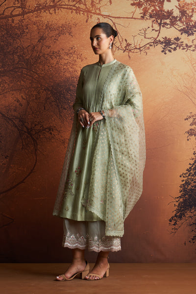 SAGE GREEN DUPION EMBROIDERED KURTA SET (YMN-14C)