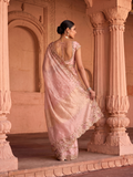ONION PINK TUSSAR & ORGANZA EMB. TWO-PIECE SAREE SET(EVO-08) (3 PCS)