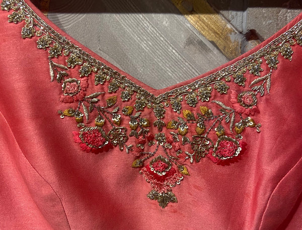 Coral chanderi embroidered blouse (BLOUSE-02)