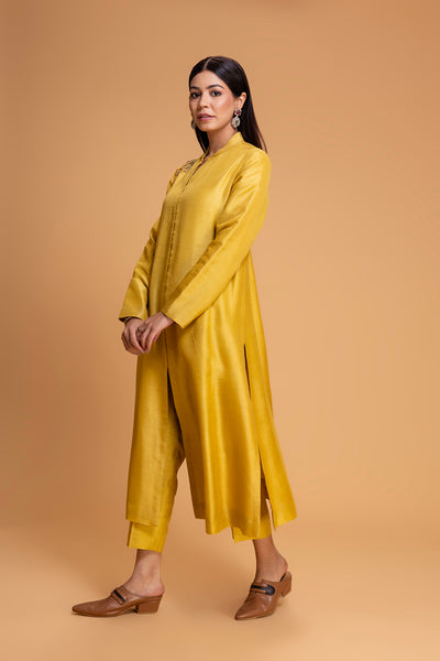 MUSTARD VISC. DUPION EMB. KURTA (2 PCS)