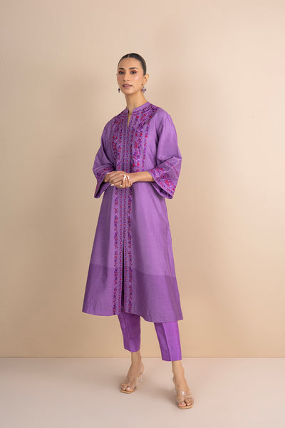 SHADES OF LILAC STRIPE PRINTED & EMBROIDERED KURTA SET (2 PCS)