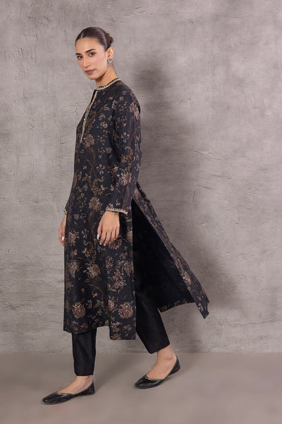 BLACK VISCOSE DUPION &nbsp;PRINTED EMBROIDERED TAGAAI KURTA (DC-02/KUR)