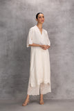 IVORY STRAIGHT EMBROIDERED SCALLOPED TUNIC  (1PC)