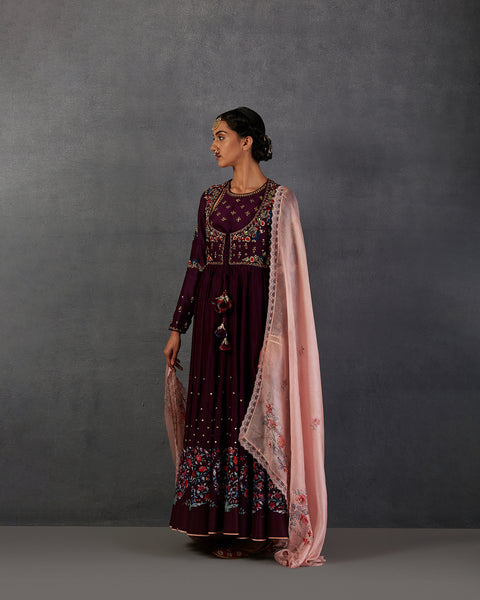 WINE EMBROIDERED ANARKALI SET (FB-22)