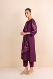 WINE STRIPE PRINTED & EMBROIDERED ANGRAKHA KURTA SET (2 PCS)