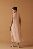 PEACH CHIFFON MOTI EMBROIDERED DRAPE DRESS ( SE-03A)