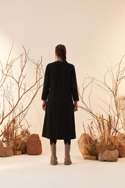 BLACK WOOLEN EMBROIDERED JACKET (1 PC)