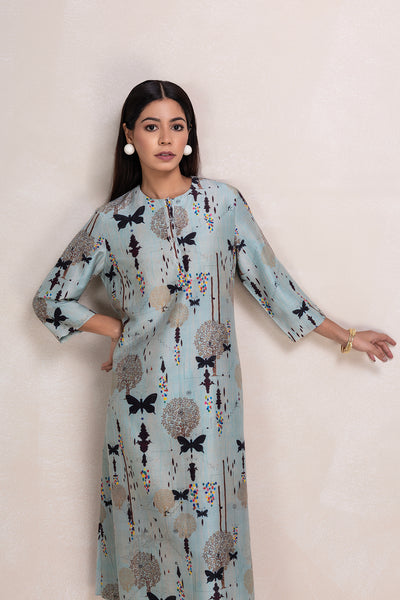 AQUA SILK CHANDERI PRINTED TUNIC (1 PC)