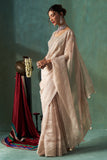 SILVER TISSUE EMBROIDERED SAREE WITH UNSTITCHED BLOUSE (1 PC)