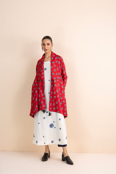 RED RAYON FLORAL PRINTED JACKET (1 PC)