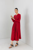 RED BOX PLEATED MELANGE EMBROIDERED DRESS (1 PC)