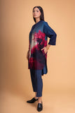 MIDNIGHT BLUE & PINK CHANDERI PRINTED SHIRT (1 PC)