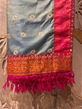 Marine Blue bananas silk woven dushala (DUS-90)