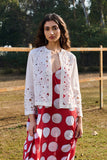 WHITE LINEN DOT CUTWORK EMBROIDERED JACKET (CM-17/JKT)