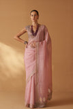 OLD ROSE ORGANZA HAND ENBROIDERED SCALLOP SAREE SET (2 PCS)