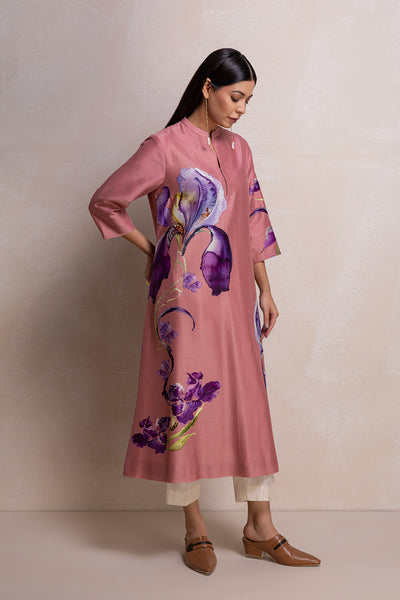 SALMON PINK SILK CHANDERI PRINTED TUNIC (1 PC)