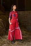 RED ASYMMETRIC CHECK COTTON JUMPSUIT (CM-14/TNC)