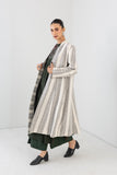 GREY & ECRU WOOLEN TEXTURED STRIPED LONG JACKET (1 PC)