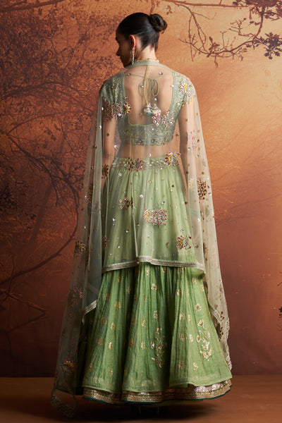 MINT TISSUE DOUBLE LAYER PRINTED & EMB. LEHNGA,BLOUSE & DUPATTA  (MH-04C/LEH) , (KA-01B/BLS) , (SK-11/DUP)