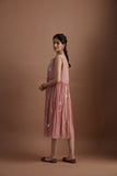 Foil printed tiered dress with old rose mulmul silk (veg-04/drs)