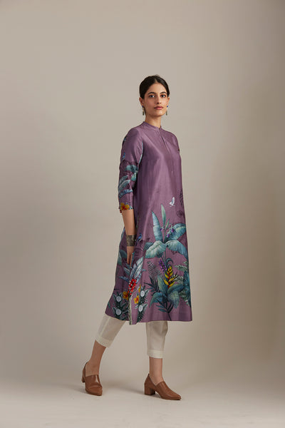 Lilac silk chanderi kurta, adorned with  forest print (SV-01/KUR)
