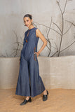 NAVY BLUE DENIM EMBROIDERED JUMPSUIT (1 PC)