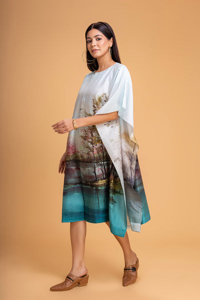 LIGHT BLUE CHANDERI PRINTED KAFTAAN (1 PC)