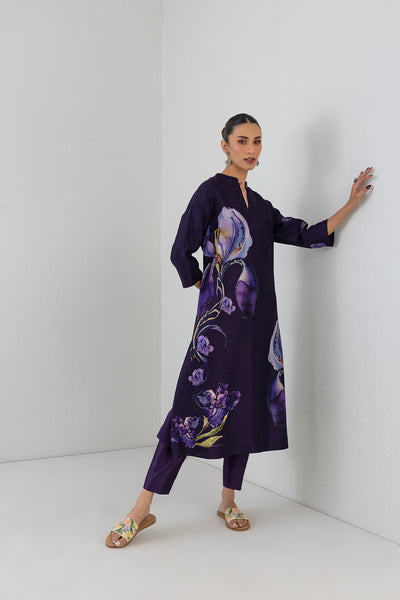 EGGPLANT PURPLE DUPION IRIS LILY PRINTED TUNIC (1 PC)