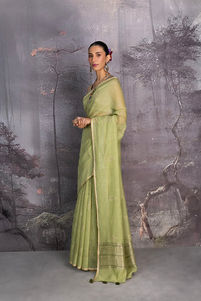 PISTA GREEN CHANDERI EMBROIDERED SAREE (1 PC)