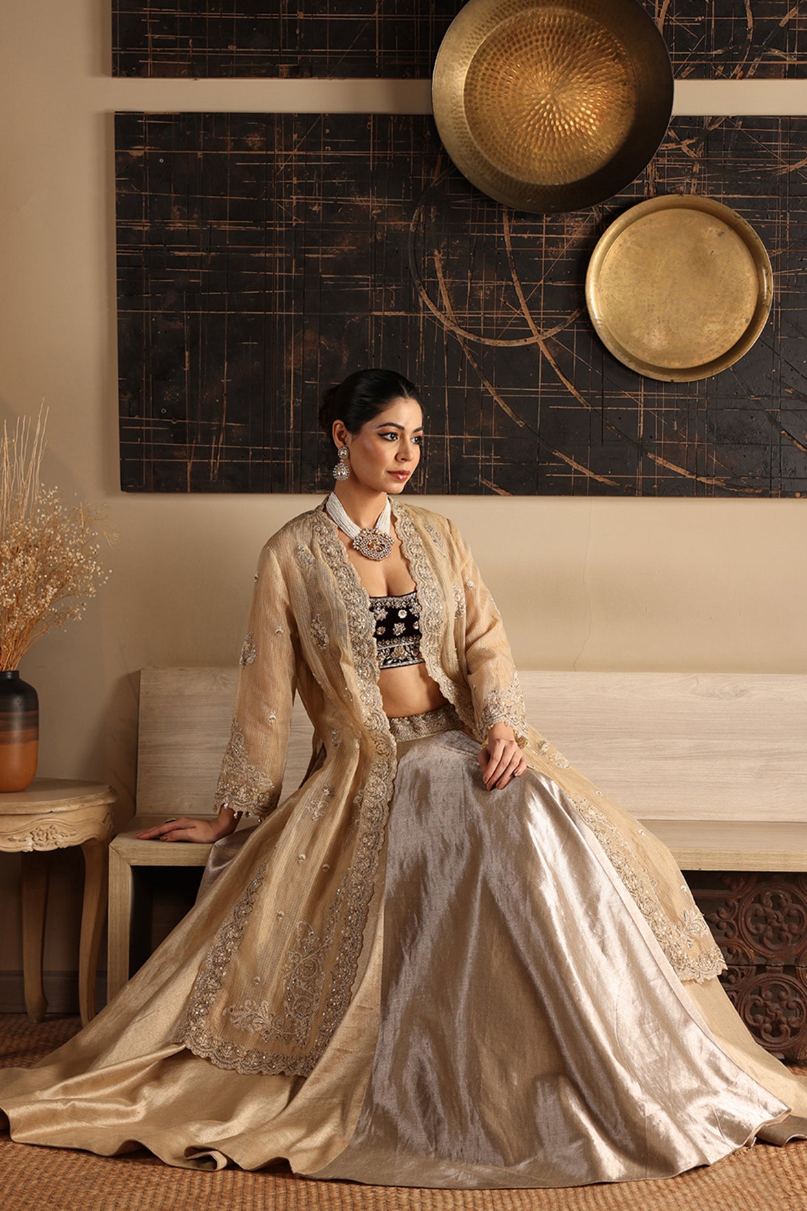 SILVER & GOLD LEHENGA SET (3 PCS) – Anju Modi