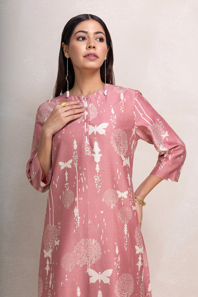 ONION PINK SILK CHANDERI PRINTED TUNIC (1 PC)