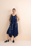 BLUE HANDWOVEN COTTON BLOCK PRINTED DRESS (1 PC)