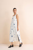 IVORY LINEN BLOCK PRINTED LONG DRESS (1 PC)