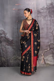 BLACK TUSSOR GEORGETTE DISCHARGE PRINTED SAREE (1 PC)