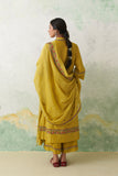 LIME GREEN CHANDERI EMB. KASHMIRA KURTA SET (3 PCS)